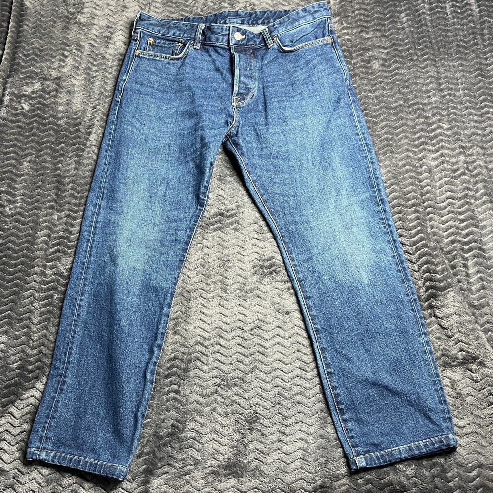 Buck Mason Maverick Slim Jeans Mens 34x26 Blue Double Dipped Denim 12101